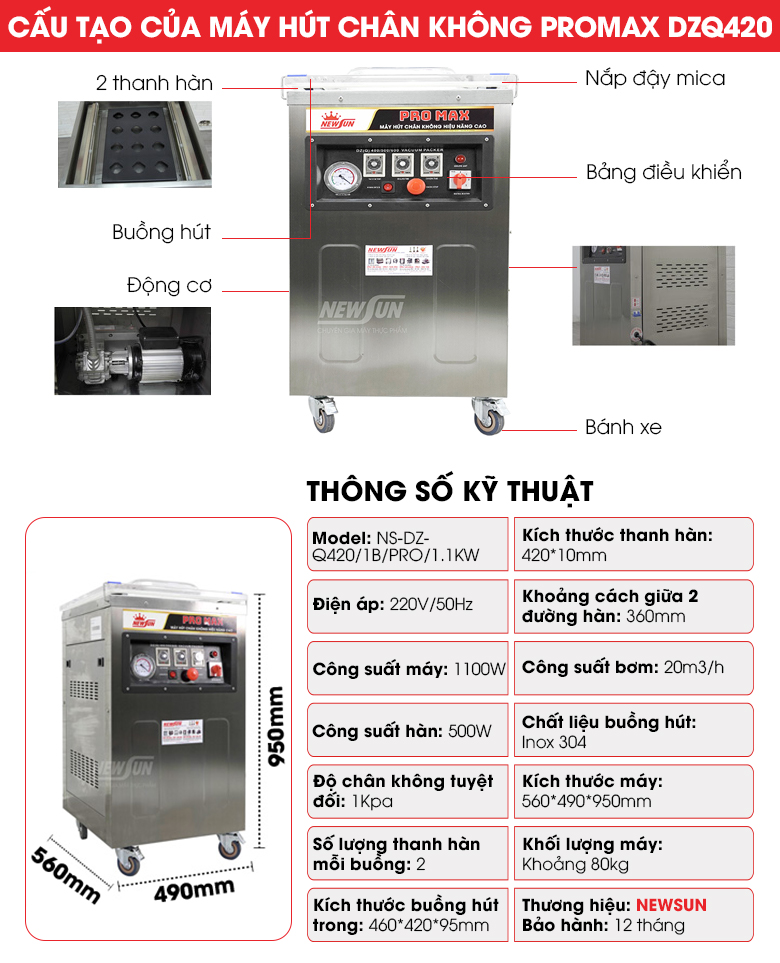 Cấu tạo máy hút chân không DZQ420 Promax