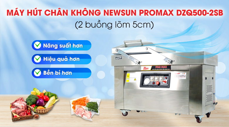 Máy ép chân không Promax DZQ500-2SB (2 buồng lõm 5cm) NEWSUN Máy ép chân không Promax DZQ500-2SB (2 buồng lõm 5cm) NEWSUN