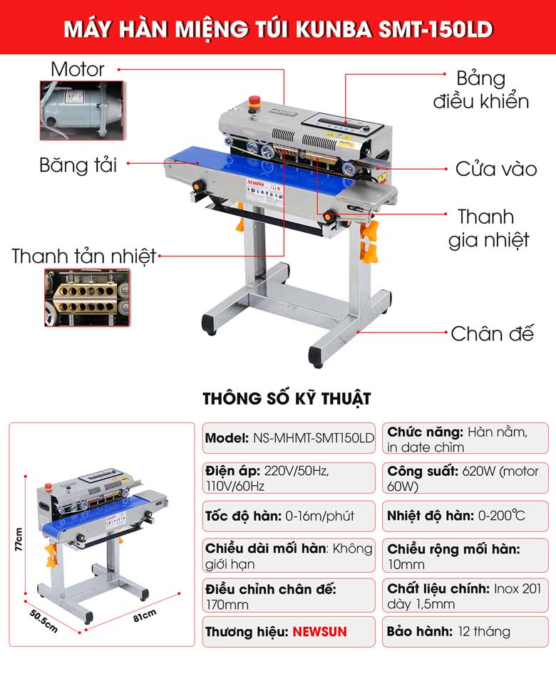 Cấu tạo máy hàn miệng túi SMT150LD