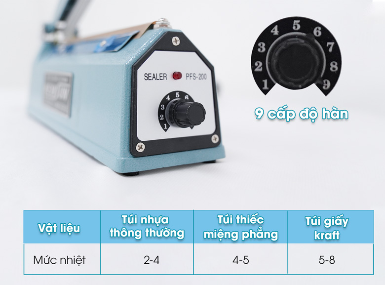 Máy Hàn Miệng Túi Mini Dập Tay Kunba PFS200 13 9 cấp độ nhiệt khác nhau