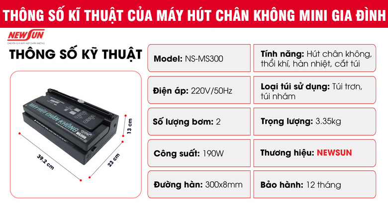 Thông số máy hút chân không mini gia đình