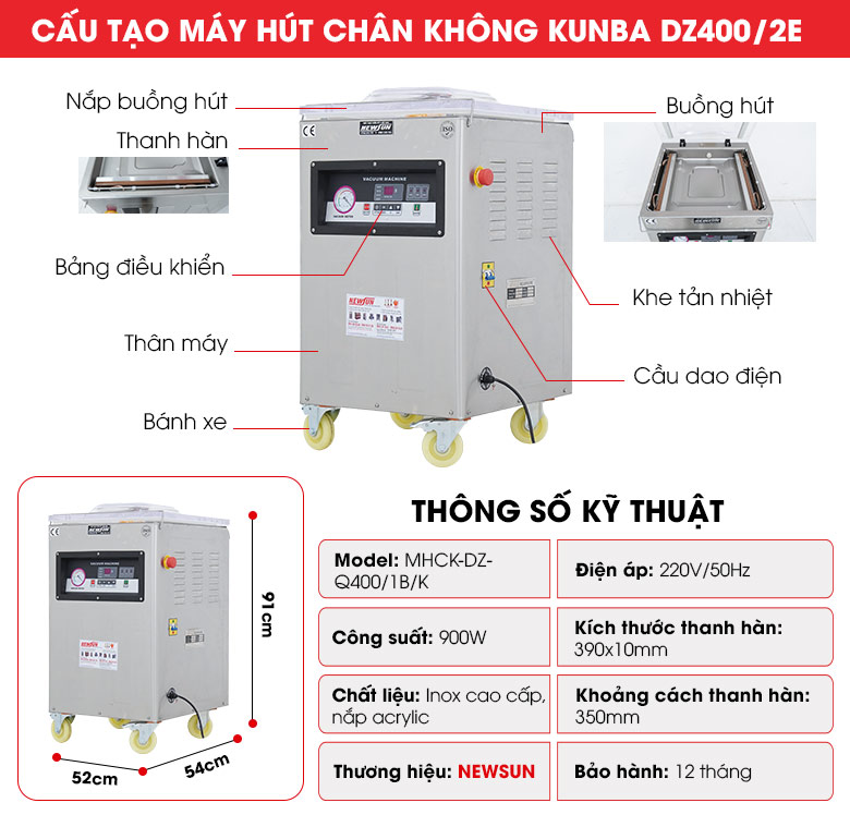 Máy hút chân không 1 buồng Kunba DZ400/2E 8 Cấu tạo Máy hút chân không 1 buồng Kunba DZ400/2E