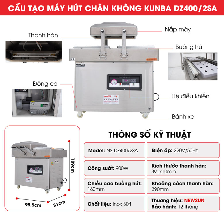 Máy hút chân không Kunba DZ400/2SA (2 buồng) 11 Cấu tạo Máy hút chân không Kunba DZ400/2SA (2 buồng)