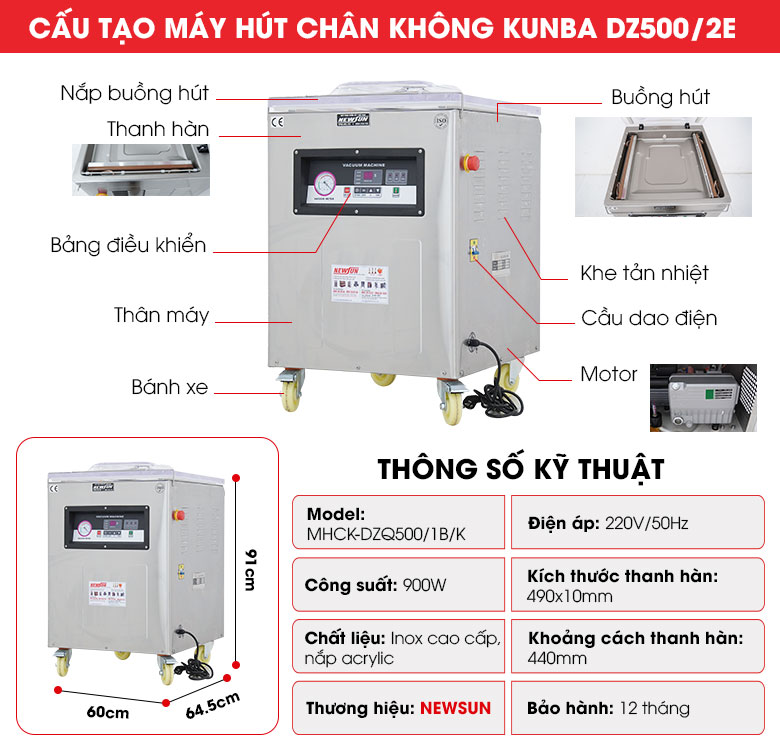 Cấu tạo Máy hút chân không 1 buồng Kunba DZ500/2E