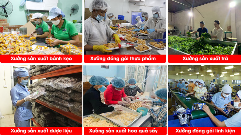 Máy hàn miệng túi Kunba SF-150 (vỏ sơn) 12 Ứng dụng máy dán miệng túi SF-150 trong dây chuyền đóng gói đồ khô