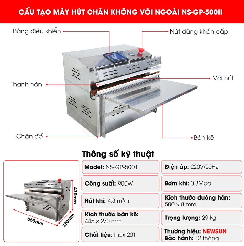 Cấu tạo máy hút chân không vòi ngoài GP-500II