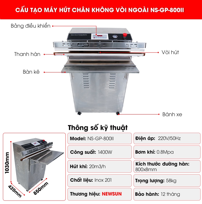 Cấu tạo máy hút chân không vòi ngoài GP-800II